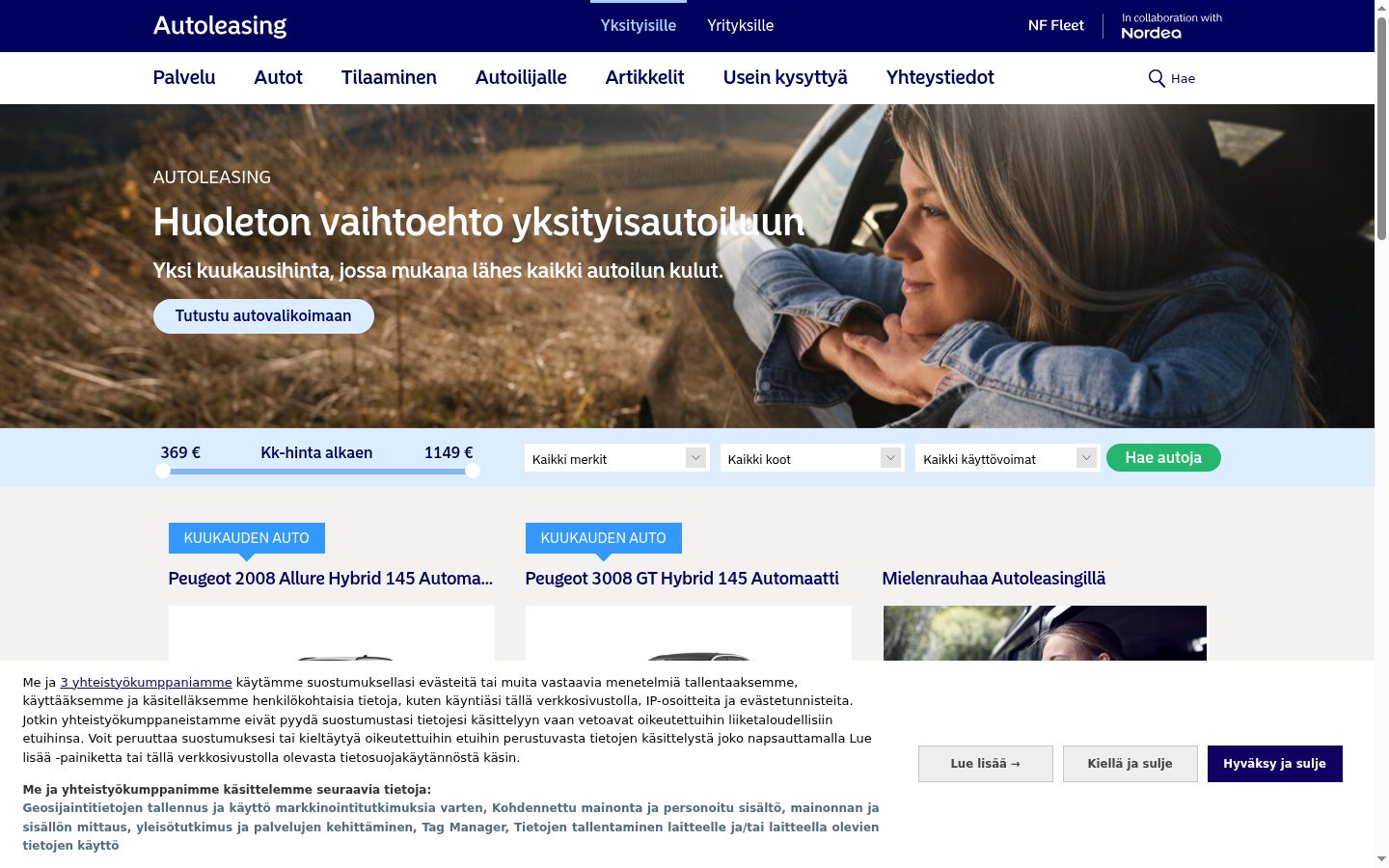 Skærmbillede af samtykkebanneret, som det blev vist før nogen interaktion