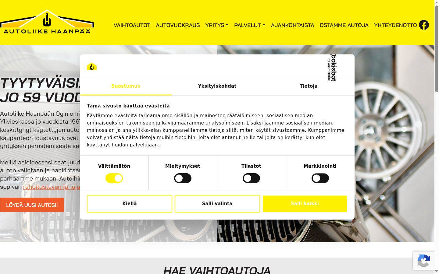 Screenshot del banner di consenso mostrato prima di qualsiasi interazione
