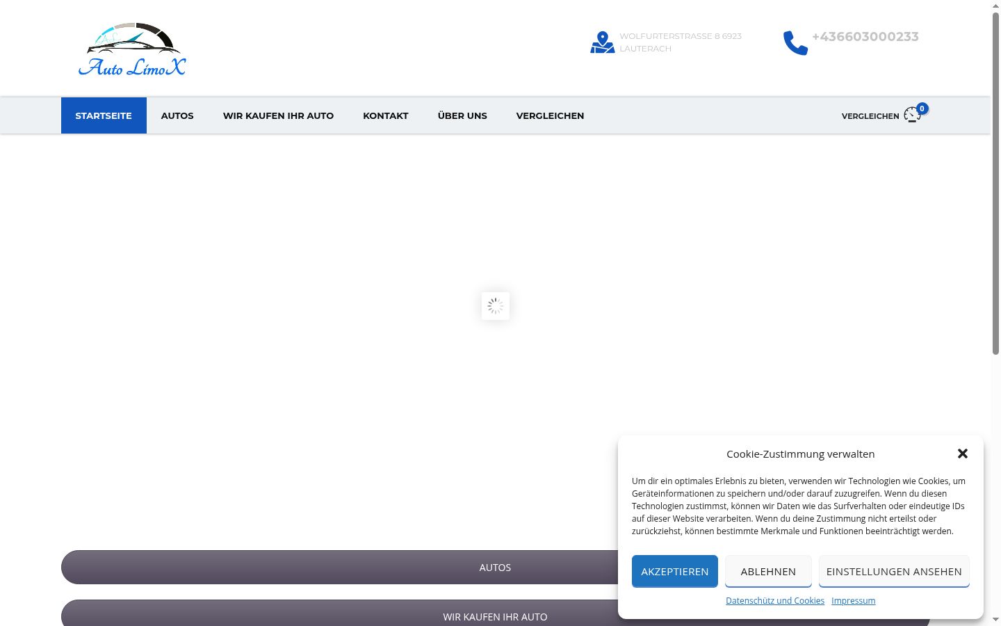Screenshot des Einwilligungsbanners vor jeglicher Interaktion