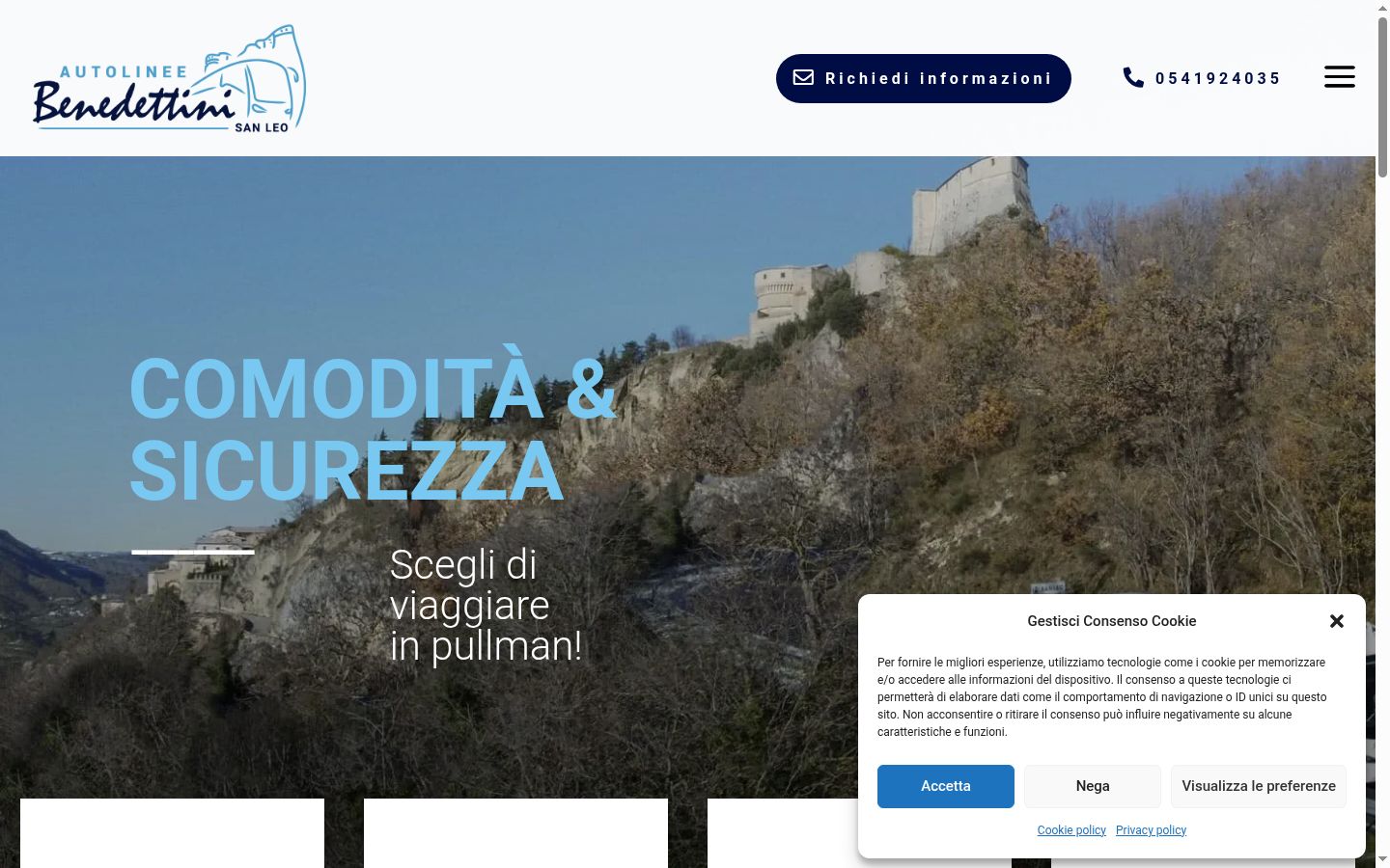 Screenshot del banner di consenso mostrato prima di qualsiasi interazione