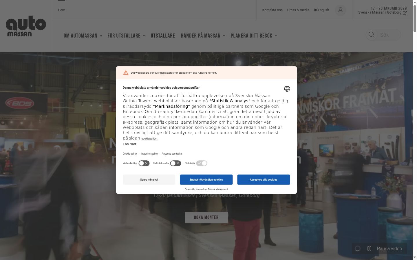 Screenshot del banner di consenso mostrato prima di qualsiasi interazione