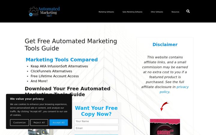 Ekrānuzņēmums no automatedmarketingtools.com