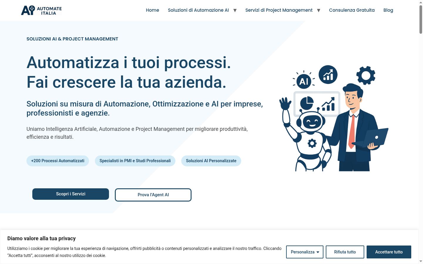 Screenshot del banner di consenso mostrato prima di qualsiasi interazione
