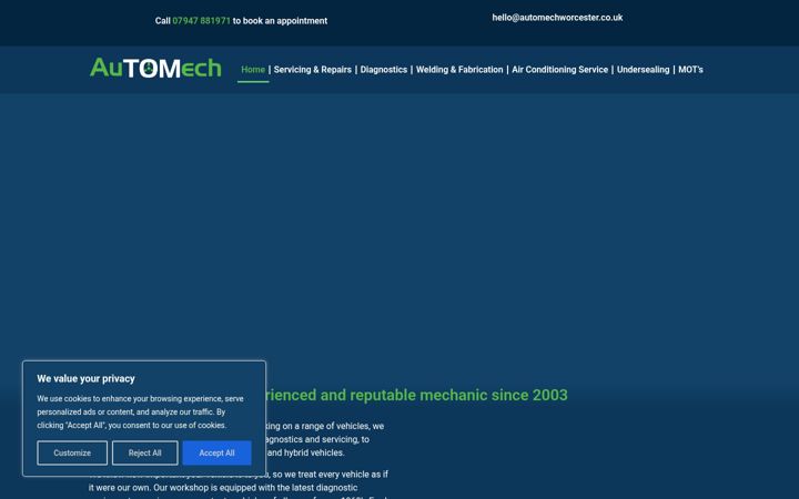 Screenshot of automechworcester.co.uk