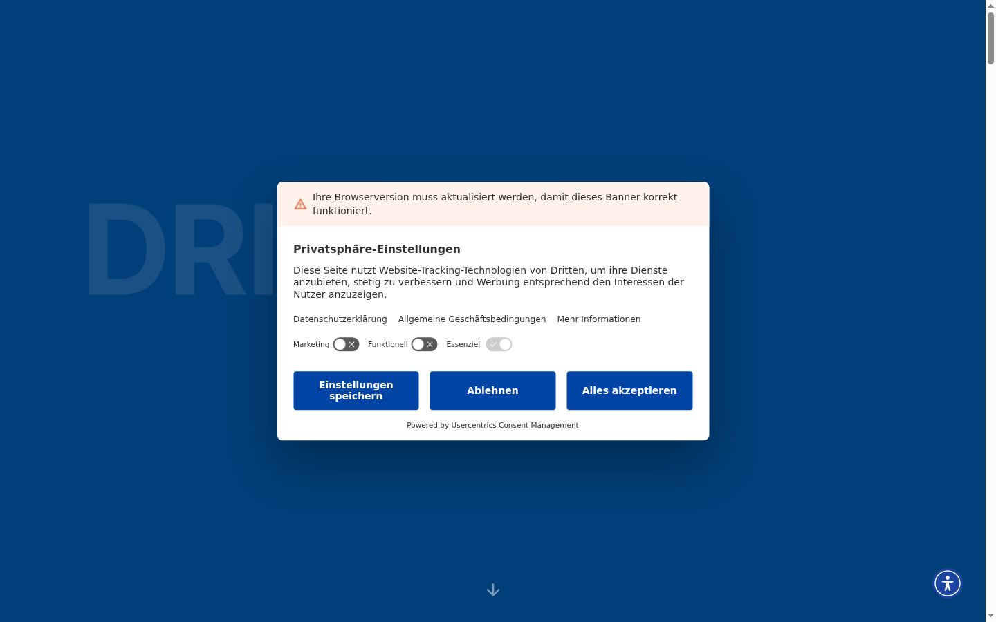 Screenshot del banner di consenso mostrato prima di qualsiasi interazione