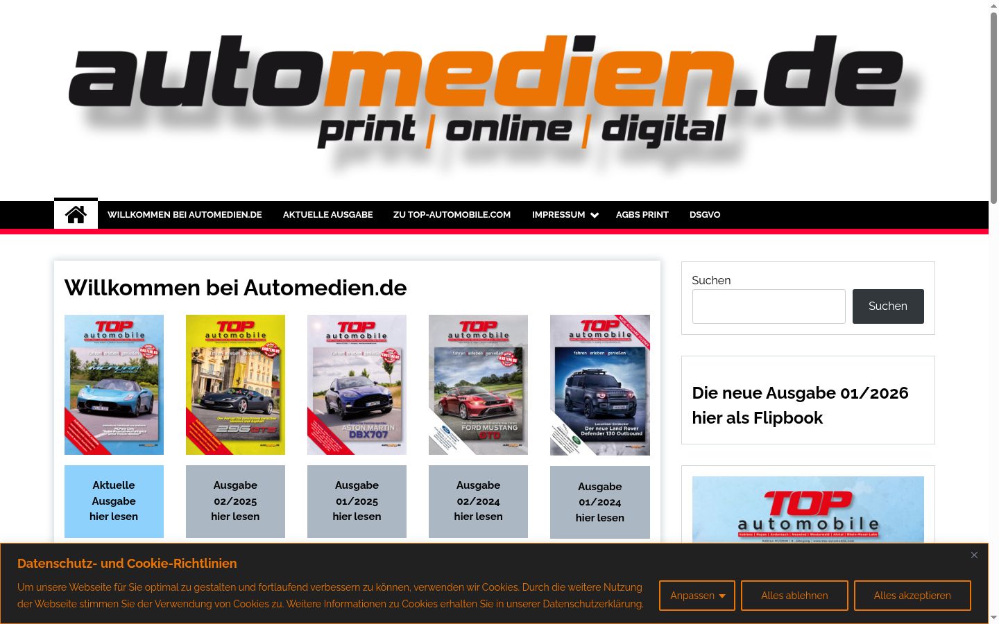 Screenshot des Einwilligungsbanners vor jeglicher Interaktion