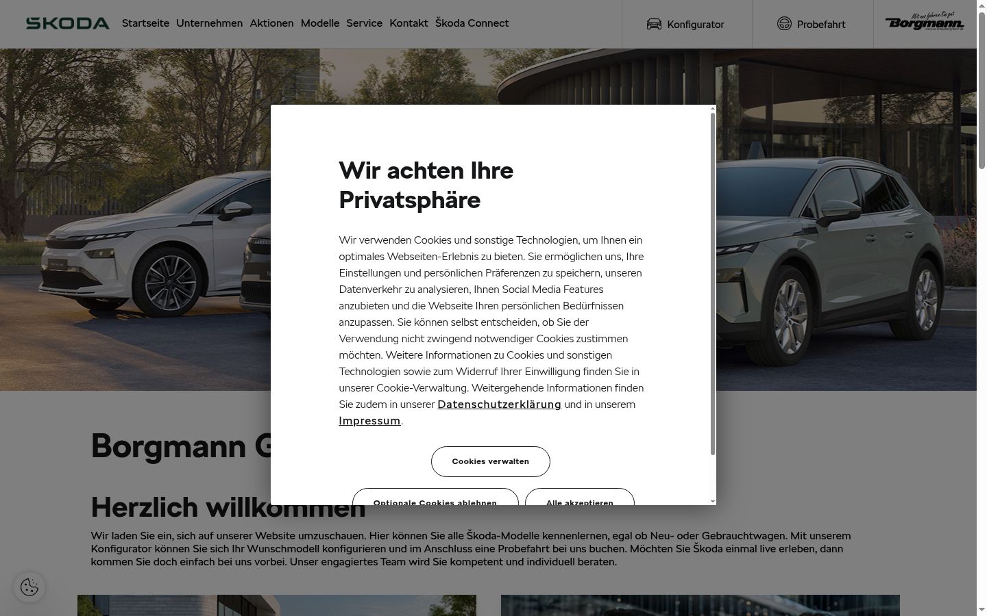 Skærmbillede af samtykkebanneret, som det blev vist før nogen interaktion