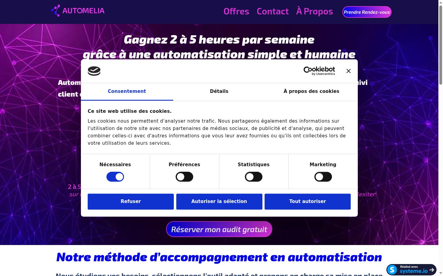Capture d'écran de la bannière de consentement affichée avant toute interaction