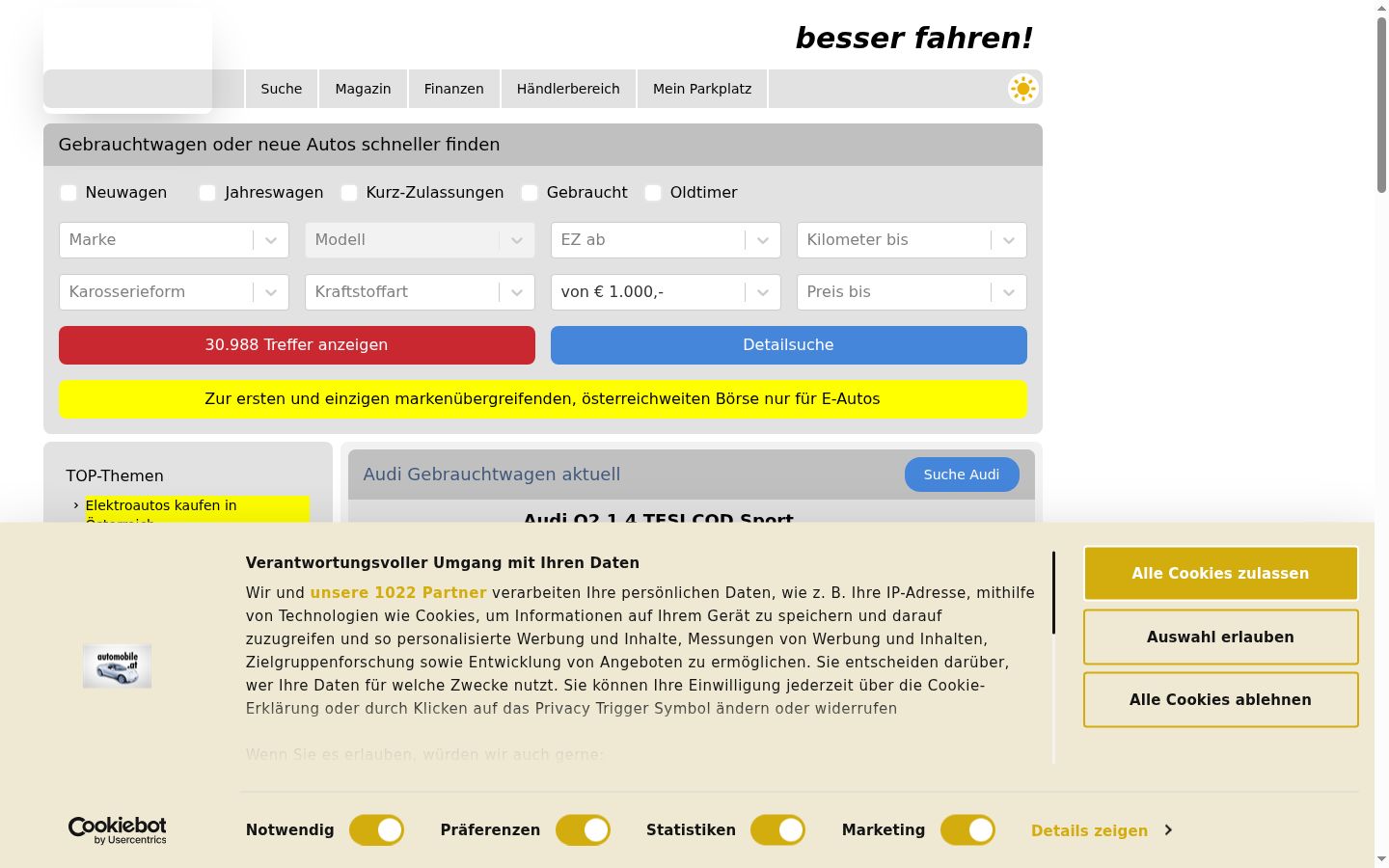 Screenshot del banner di consenso mostrato prima di qualsiasi interazione