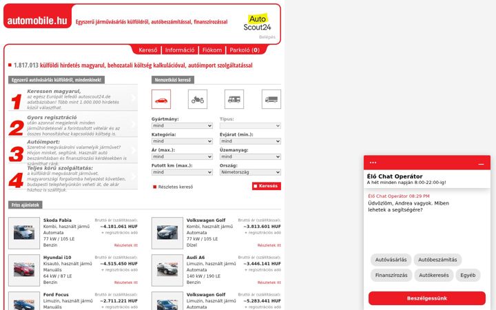 Screenshot di automobile.hu
