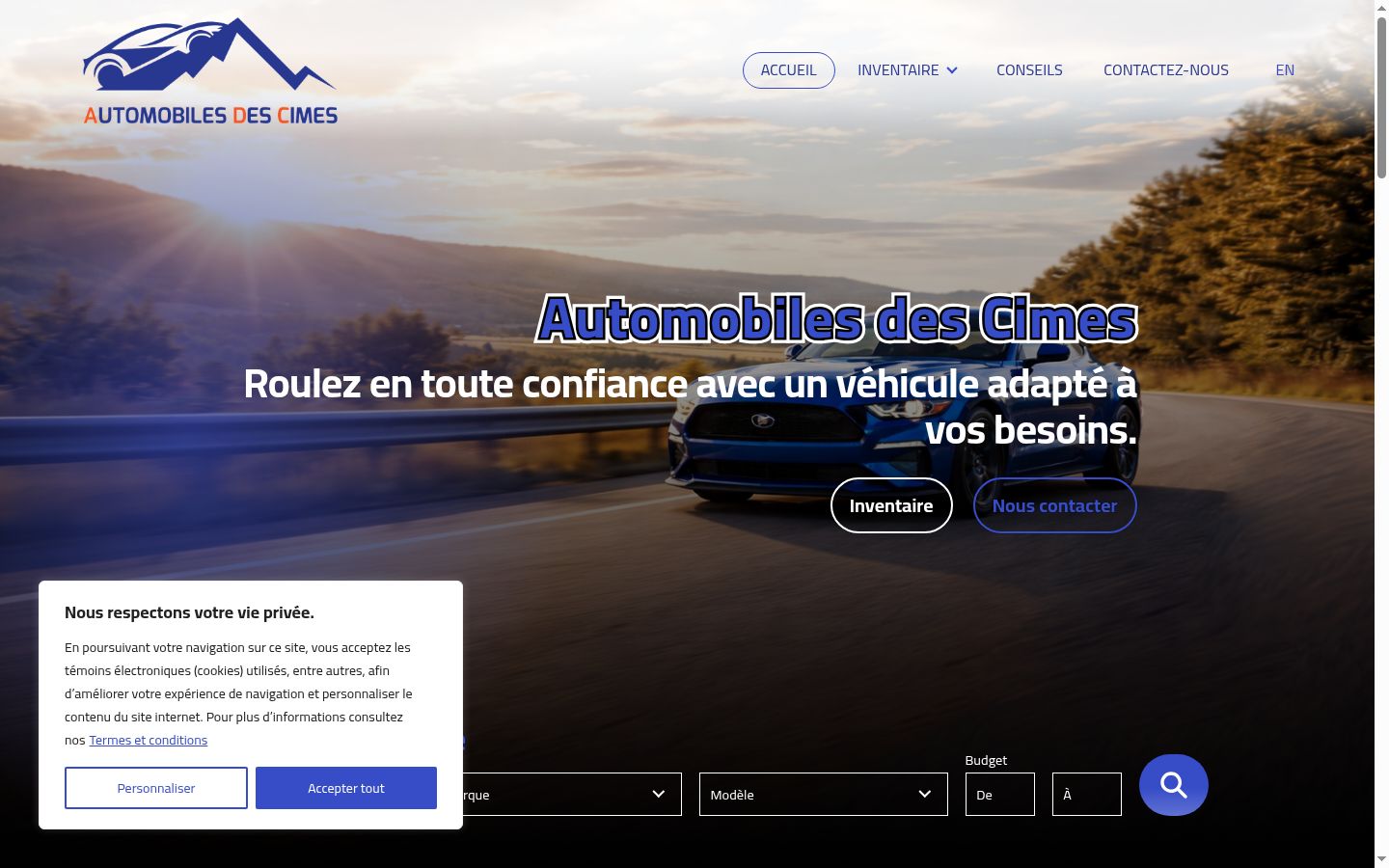 Capture d'écran de la bannière de consentement affichée avant toute interaction