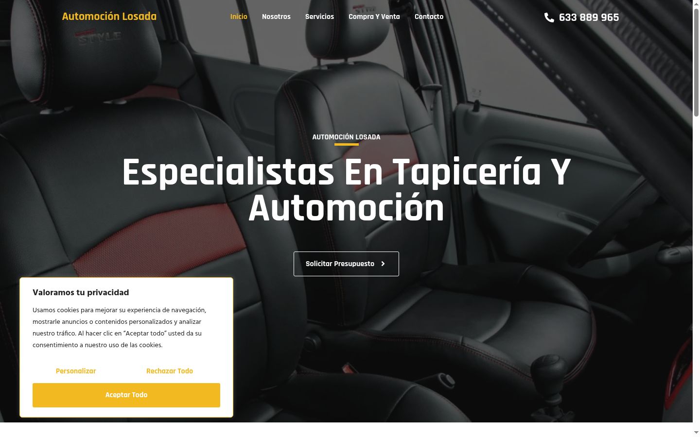 Captura de pantalla del banner de consentimiento mostrado antes de cualquier interacción