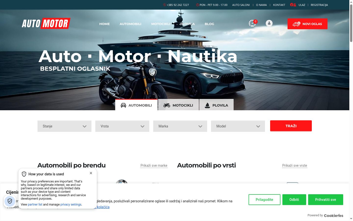 Screenshot del banner di consenso mostrato prima di qualsiasi interazione