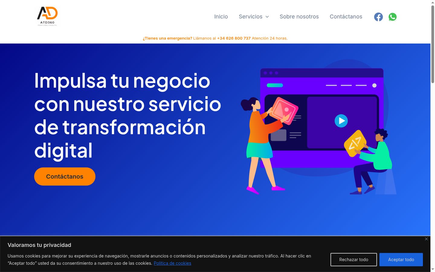 Captura de ecrã do banner de consentimento apresentado antes de qualquer interação