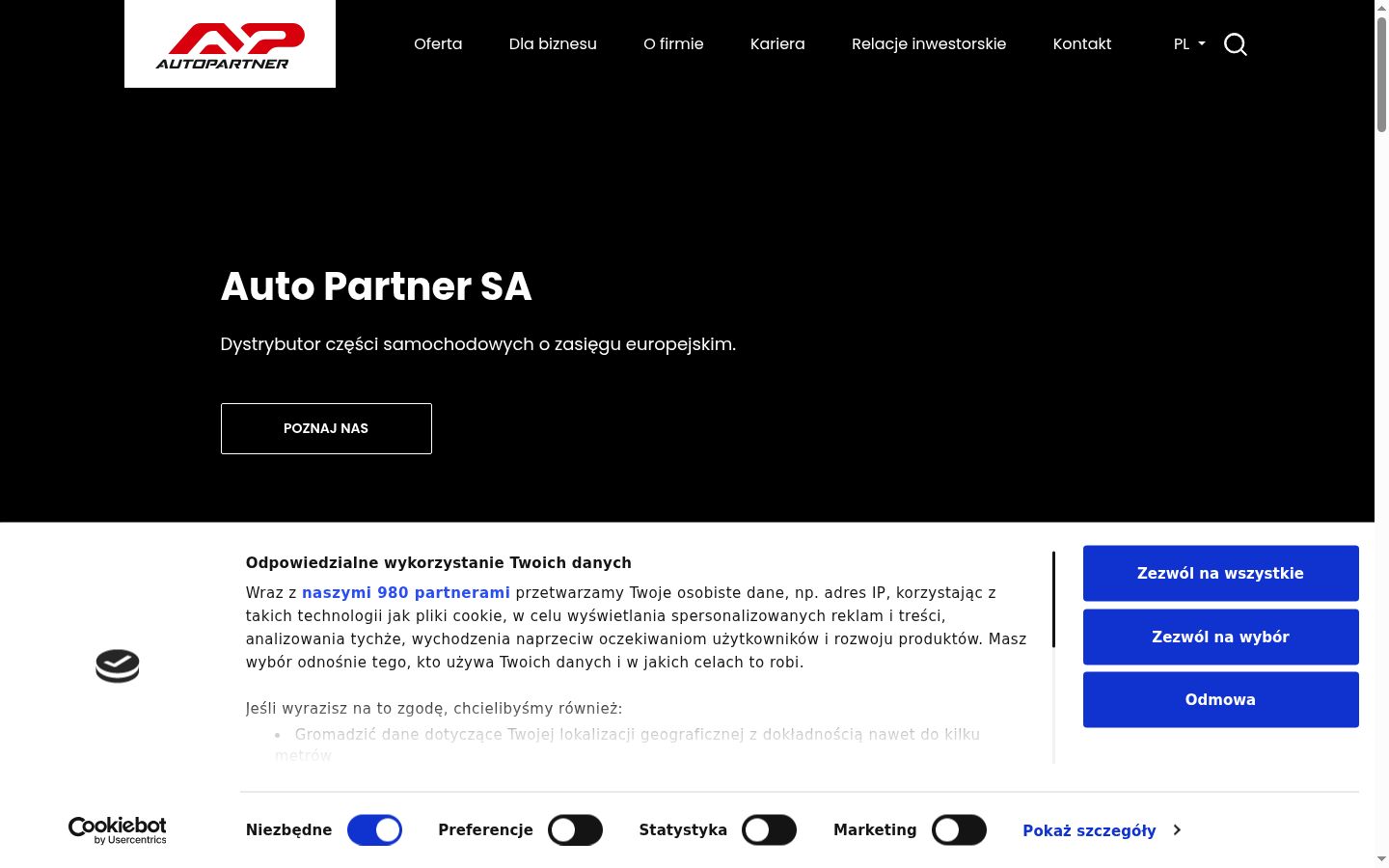 Screenshot del banner di consenso mostrato prima di qualsiasi interazione