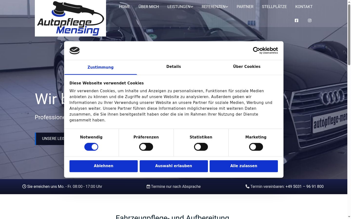 Screenshot del banner di consenso mostrato prima di qualsiasi interazione