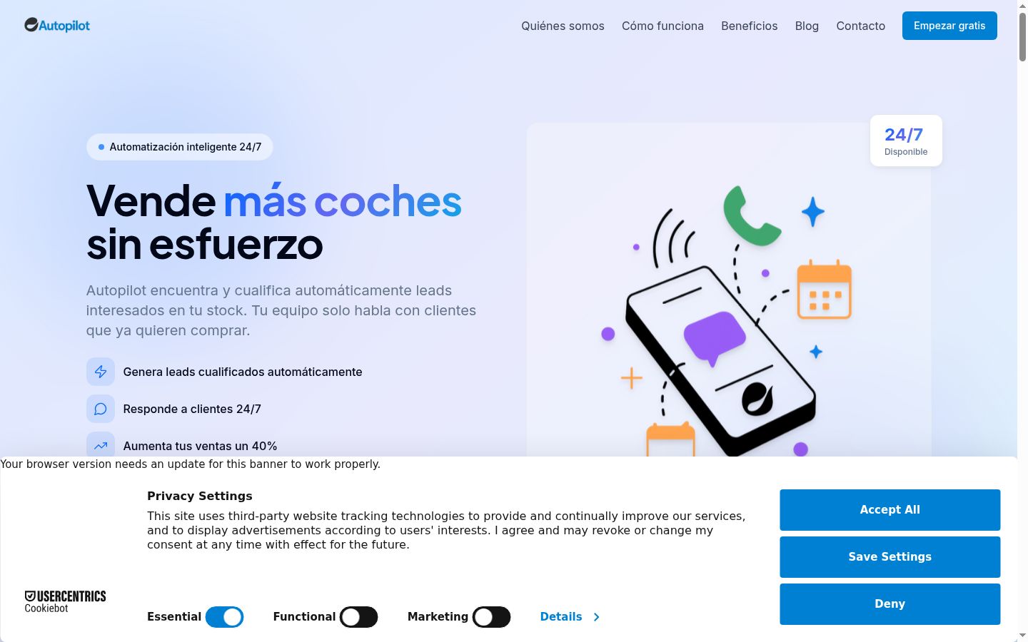 Capture d'écran de la bannière de consentement affichée avant toute interaction