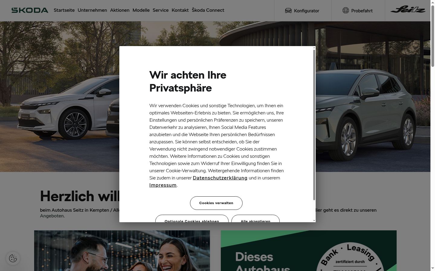 Capture d'écran de la bannière de consentement affichée avant toute interaction