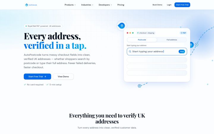Screenshot of autopostcode.com