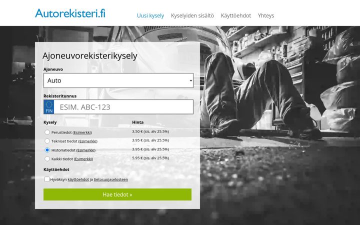 Képernyőkép: autorekisteri.fi