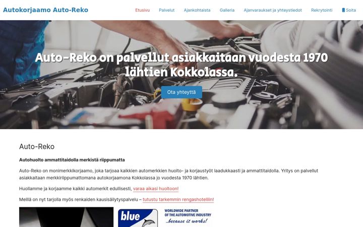 Screenshot of autoreko.fi