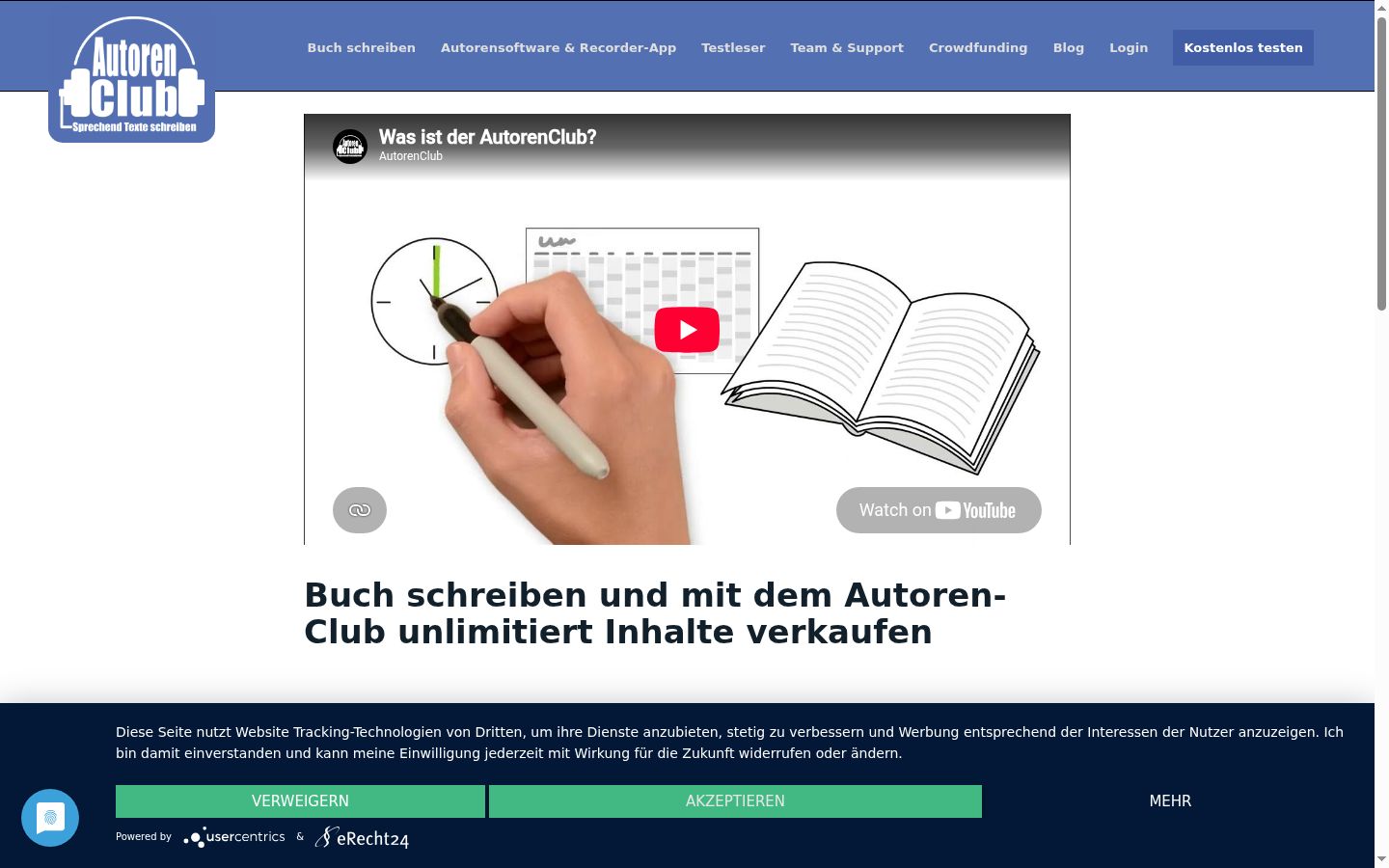 Screenshot des Einwilligungsbanners vor jeglicher Interaktion