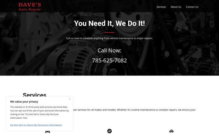 Screenshot of autorepairhaysks.com