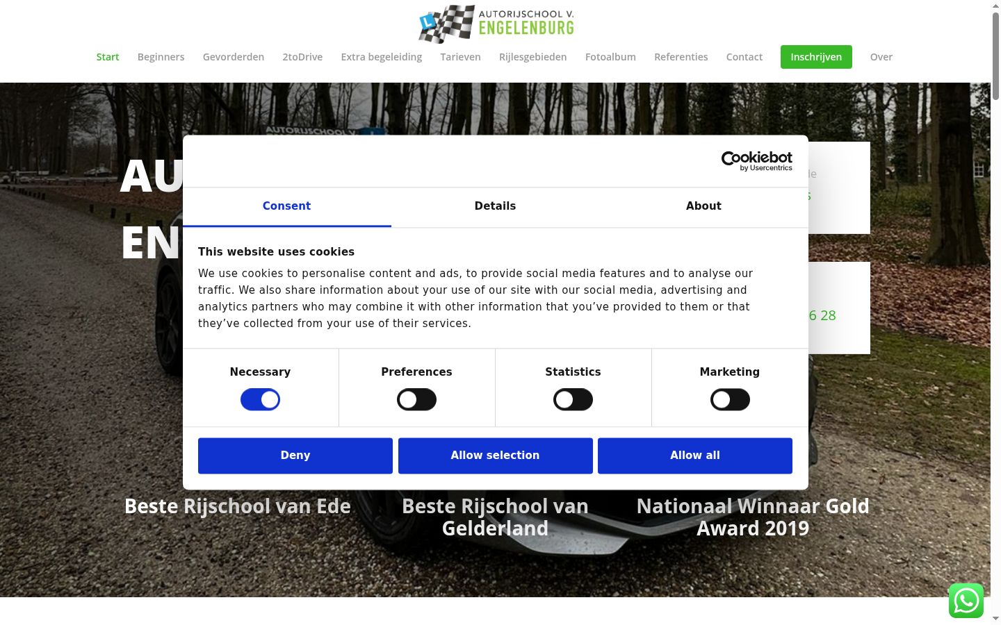 Screenshot del banner di consenso mostrato prima di qualsiasi interazione