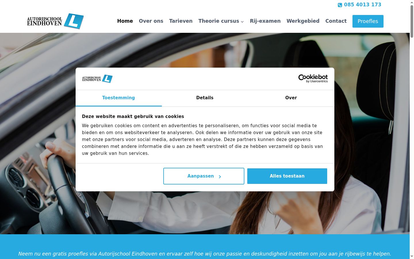 Screenshot del banner di consenso mostrato prima di qualsiasi interazione