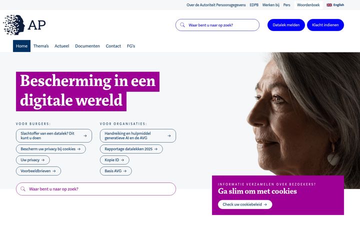 Skjermbilde av autoriteitpersoonsgegevens.nl