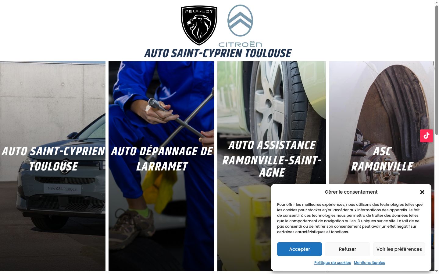 Capture d'écran de la bannière de consentement affichée avant toute interaction