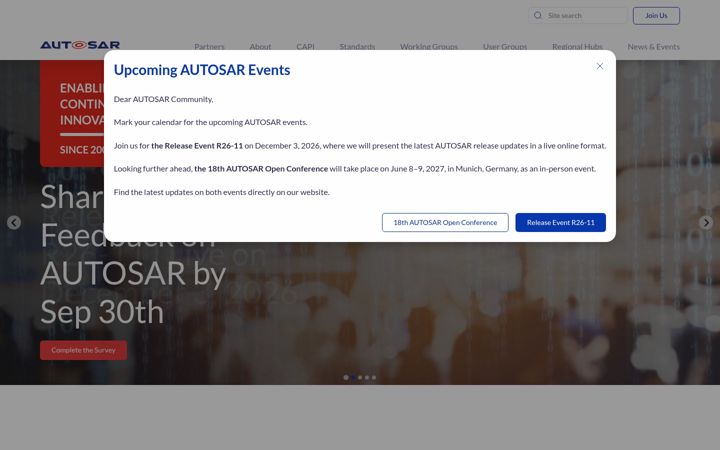 Screenshot of autosar.org
