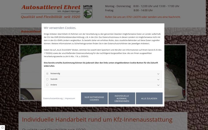 Ekraanipilt saidist autosattlerei-ehret.de