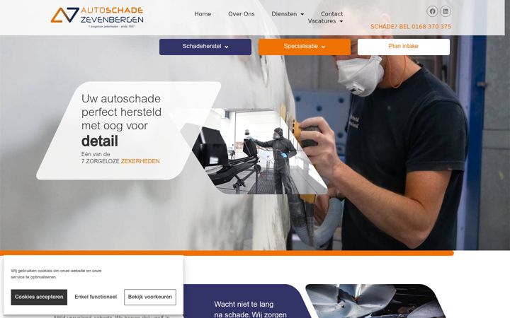 Kuvakaappaus sivustosta autoschadezevenbergen.nl