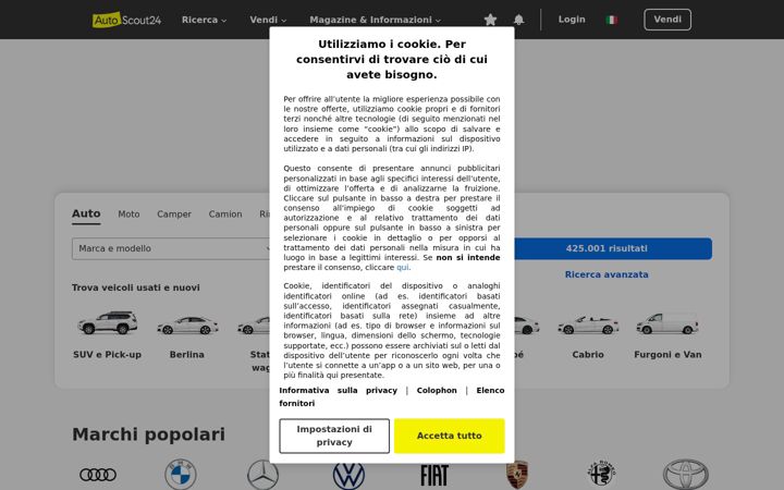 Snímek obrazovky autoscout24.it