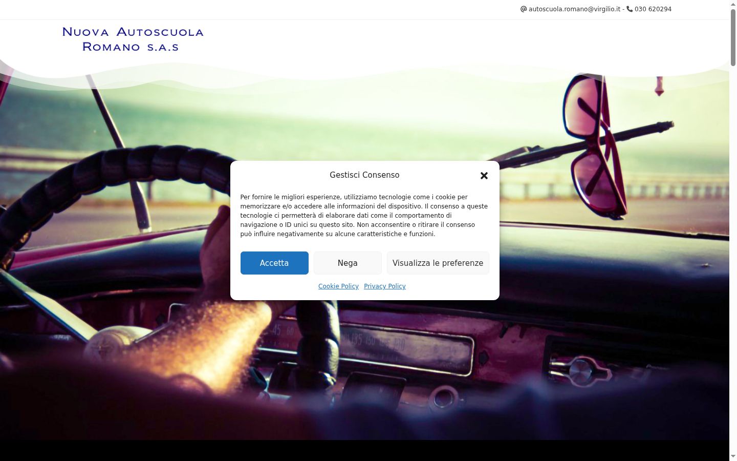 Screenshot del banner di consenso mostrato prima di qualsiasi interazione