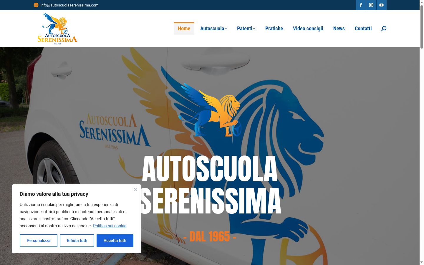 Screenshot del banner di consenso mostrato prima di qualsiasi interazione
