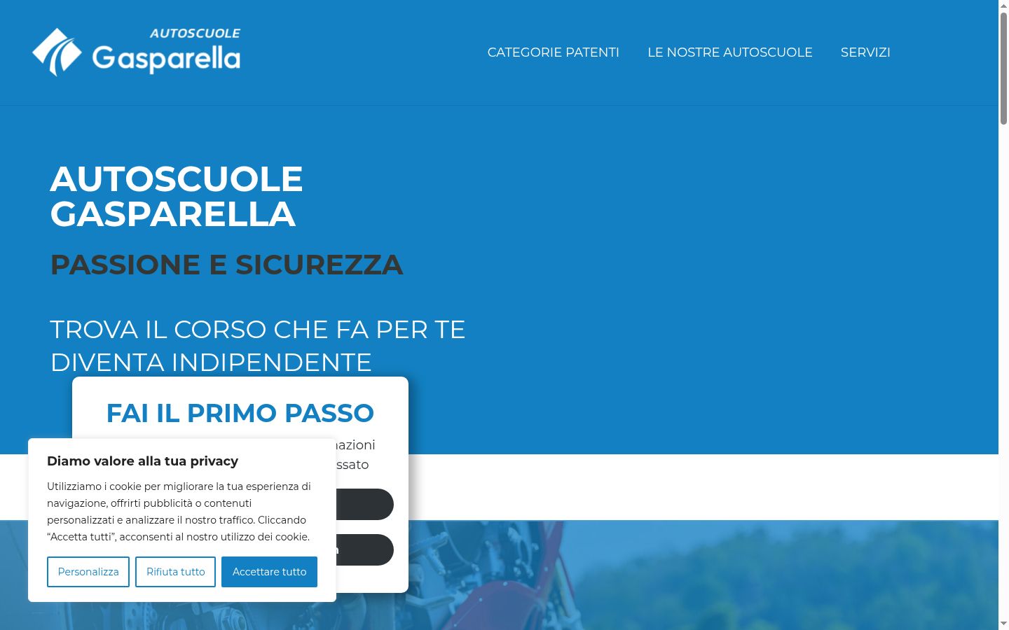 Screenshot del banner di consenso mostrato prima di qualsiasi interazione