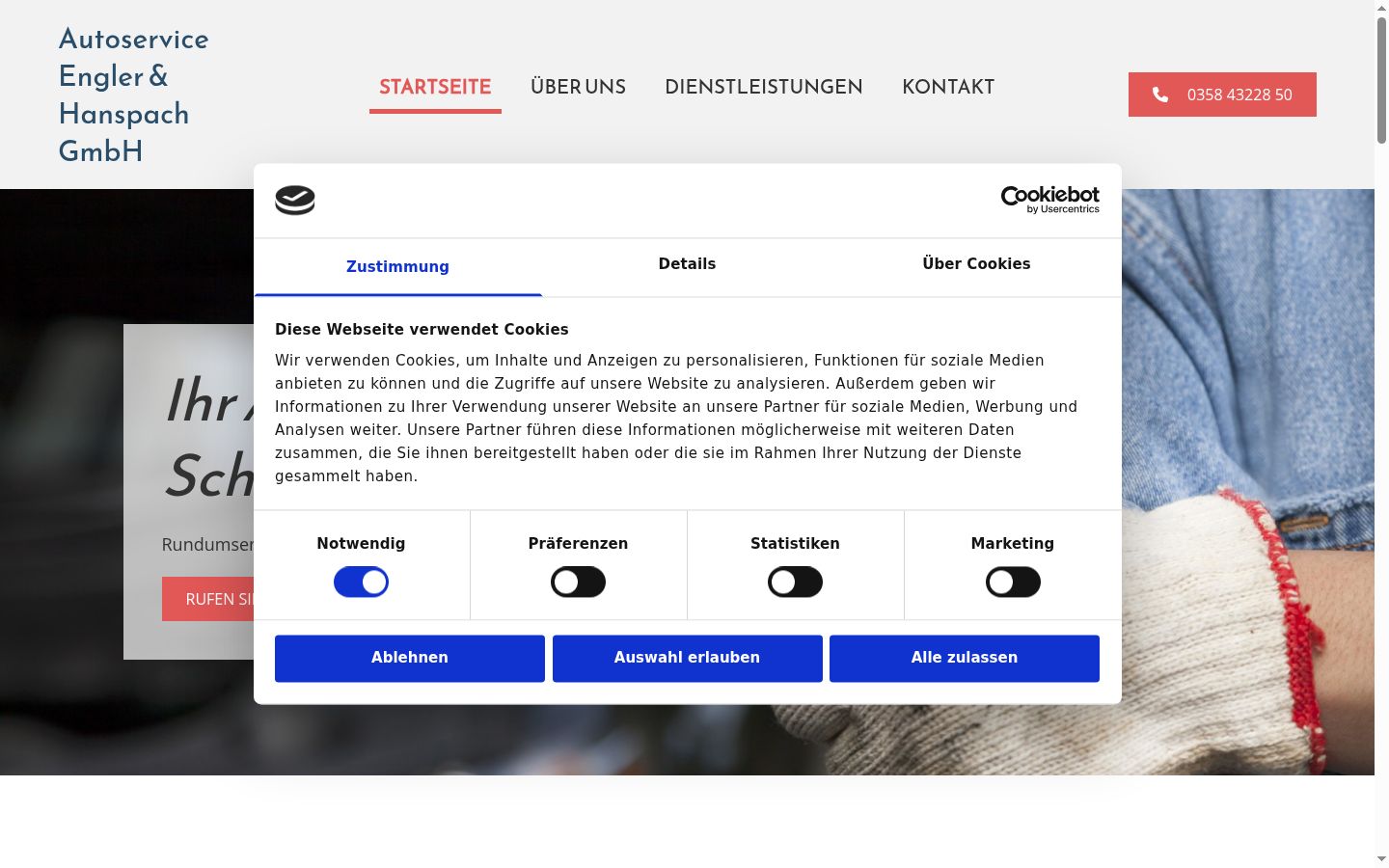 Screenshot des Einwilligungsbanners vor jeglicher Interaktion