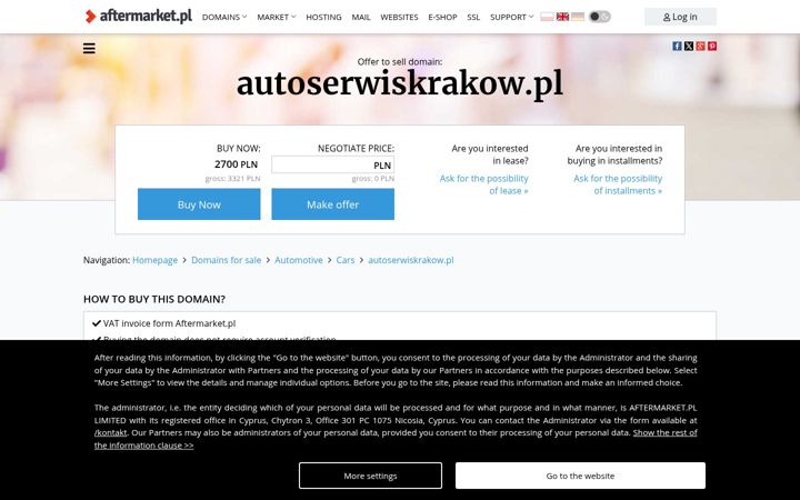 Snimka zaslona za autoserwiskrakow.pl