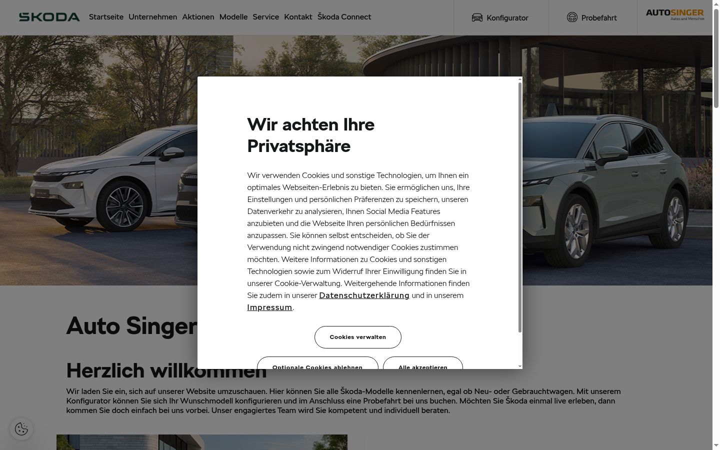Screenshot van de toestemmingsbanner zoals getoond vóór enige interactie