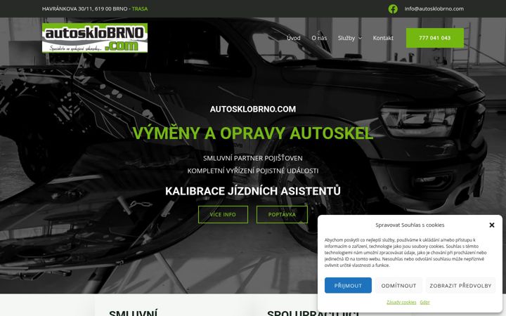 Snímek obrazovky autosklobrno.com