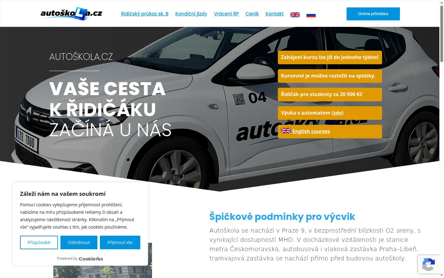 Snímek obrazovky baneru souhlasu zobrazeného před jakoukoli interakcí