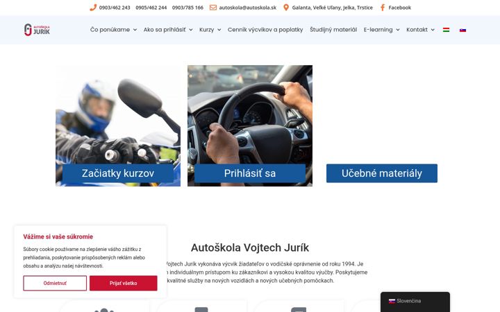 Kuvakaappaus sivustosta autoskola.sk