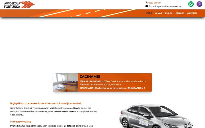 Kuvakaappaus sivustosta autoskolafortunka.sk