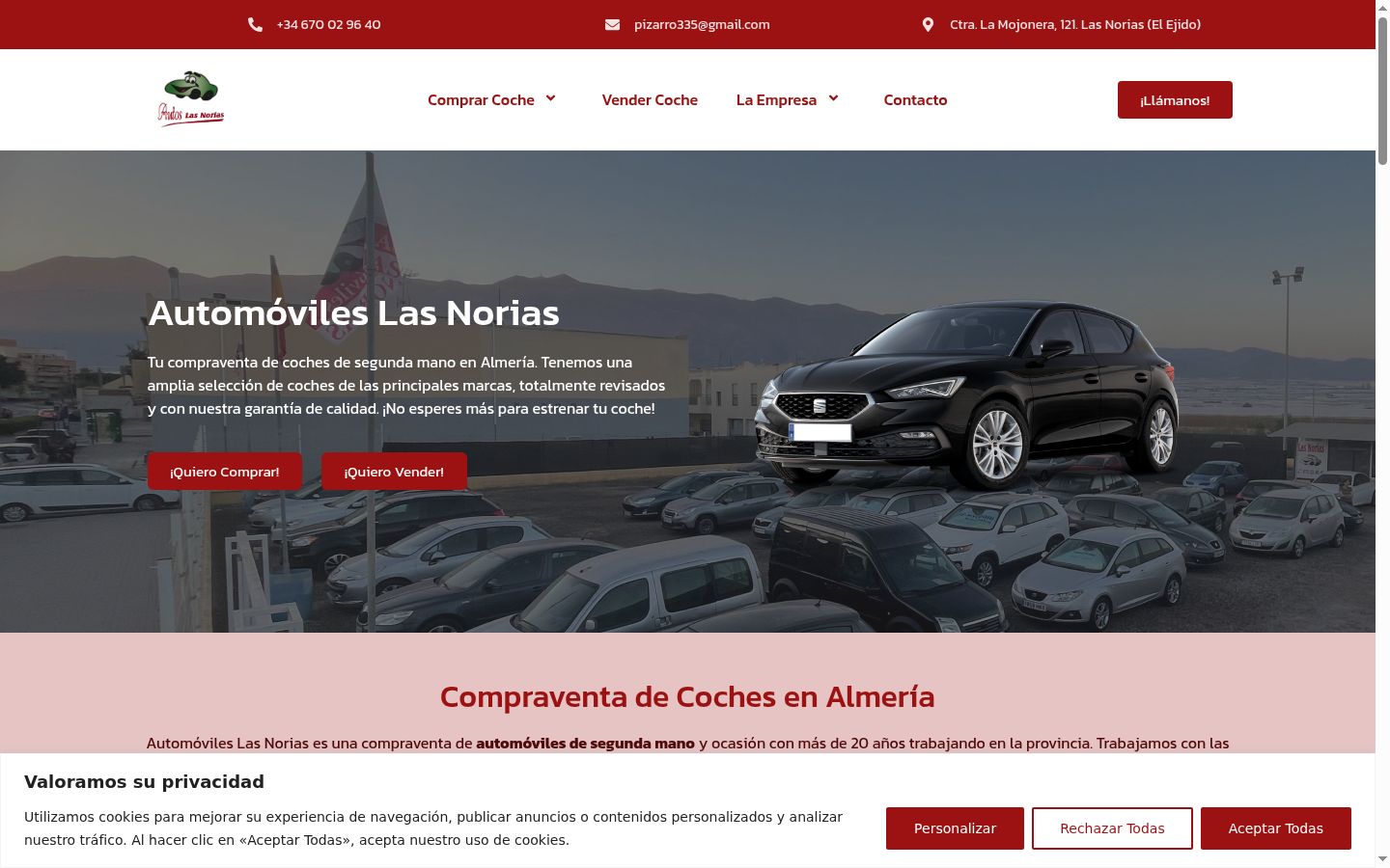 Captura de pantalla del banner de consentimiento mostrado antes de cualquier interacción