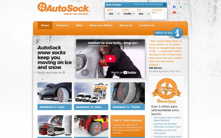 Captura de ecrã de autosock.co.uk