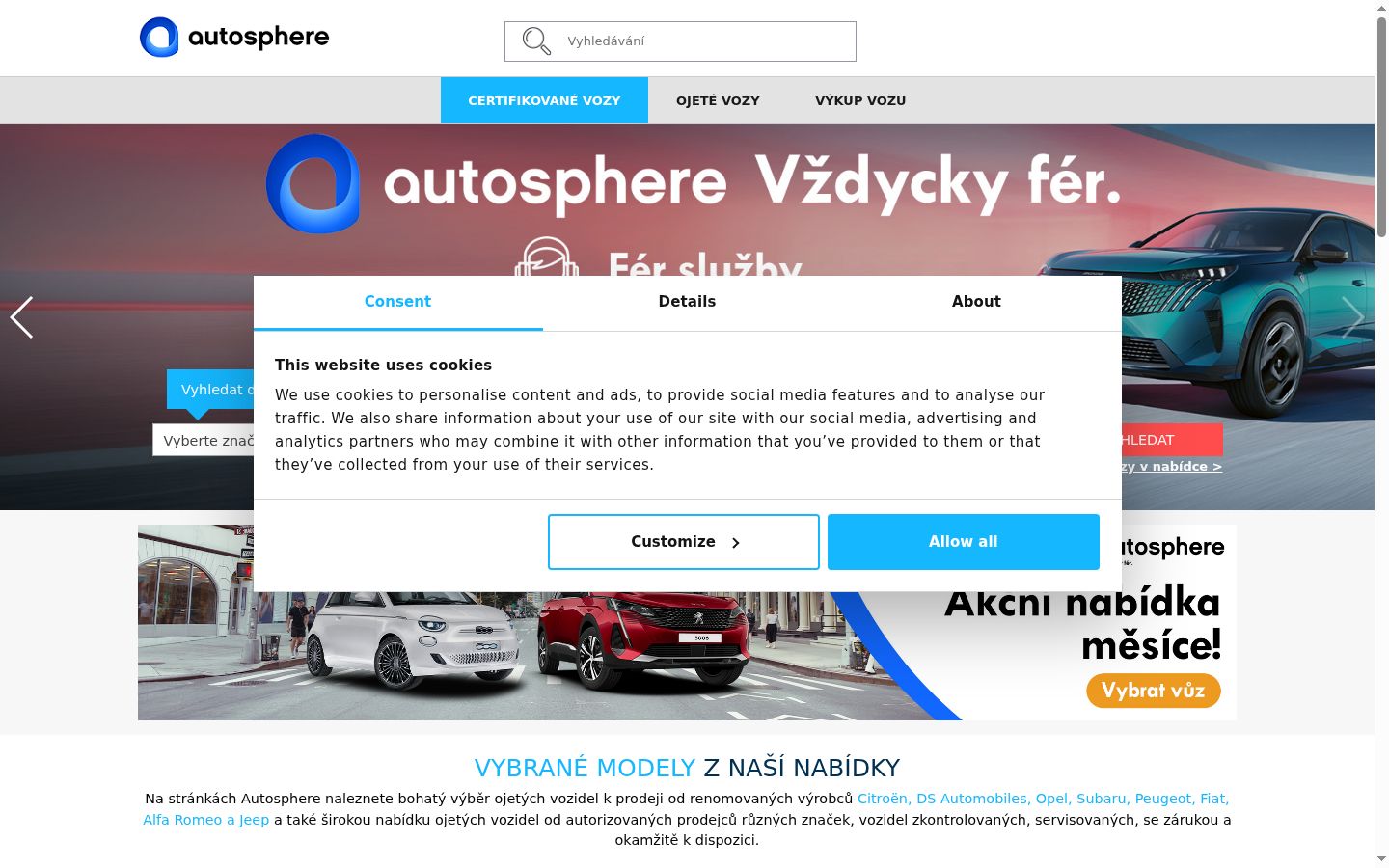 Snímek obrazovky baneru souhlasu zobrazeného před jakoukoli interakcí