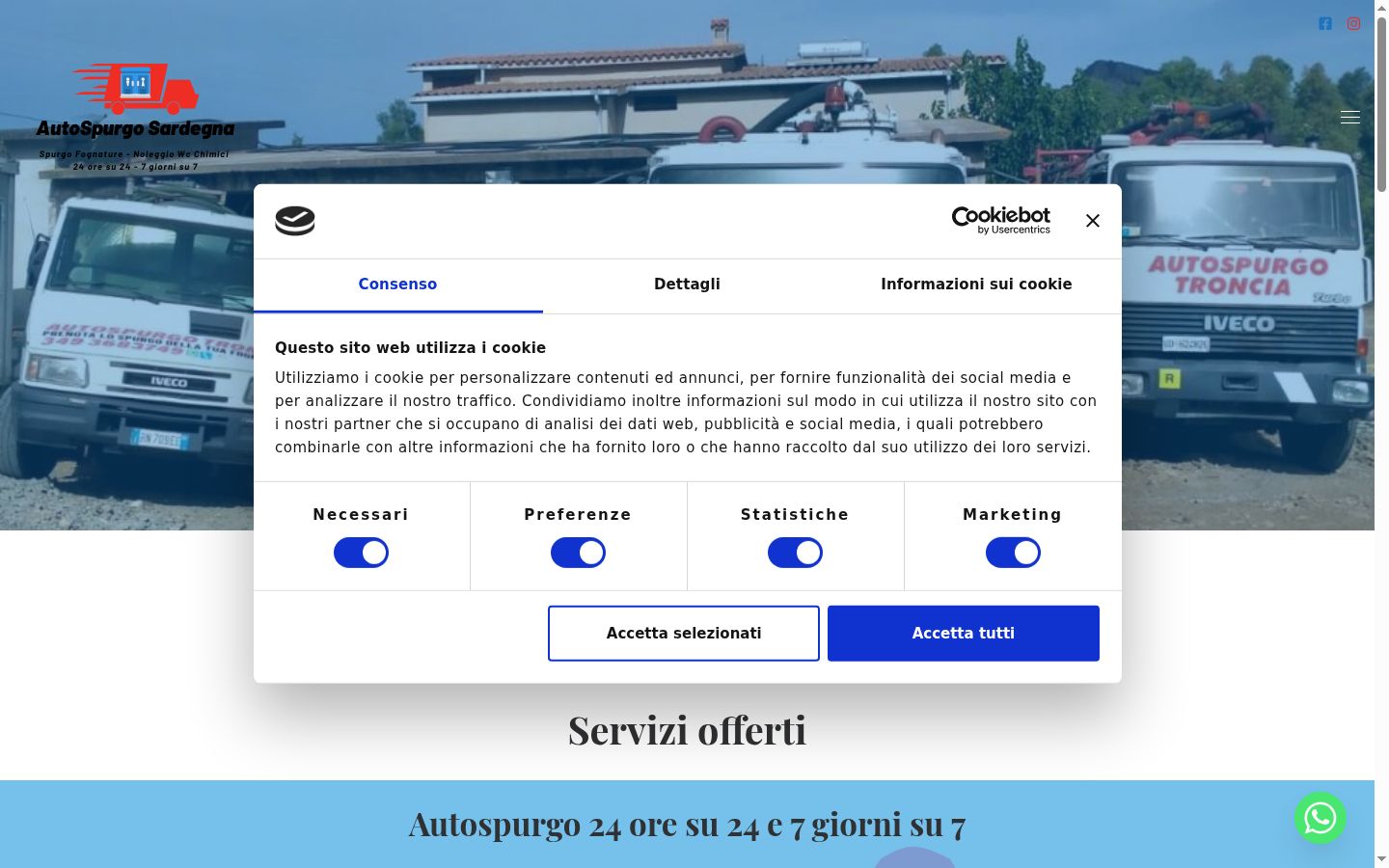 Screenshot del banner di consenso mostrato prima di qualsiasi interazione