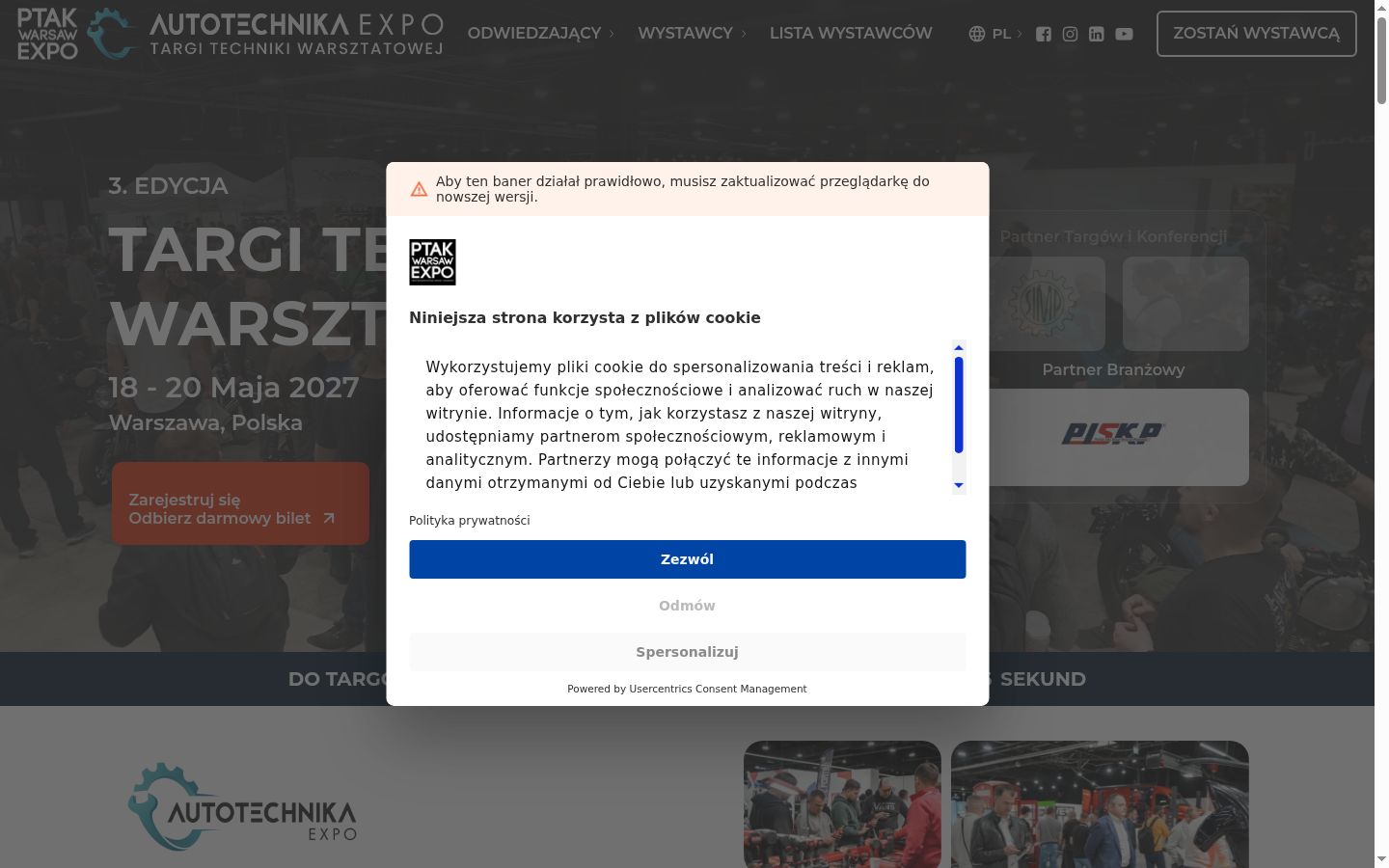 Képernyőkép a bármilyen interakció előtt megjelenő hozzájárulási bannerről